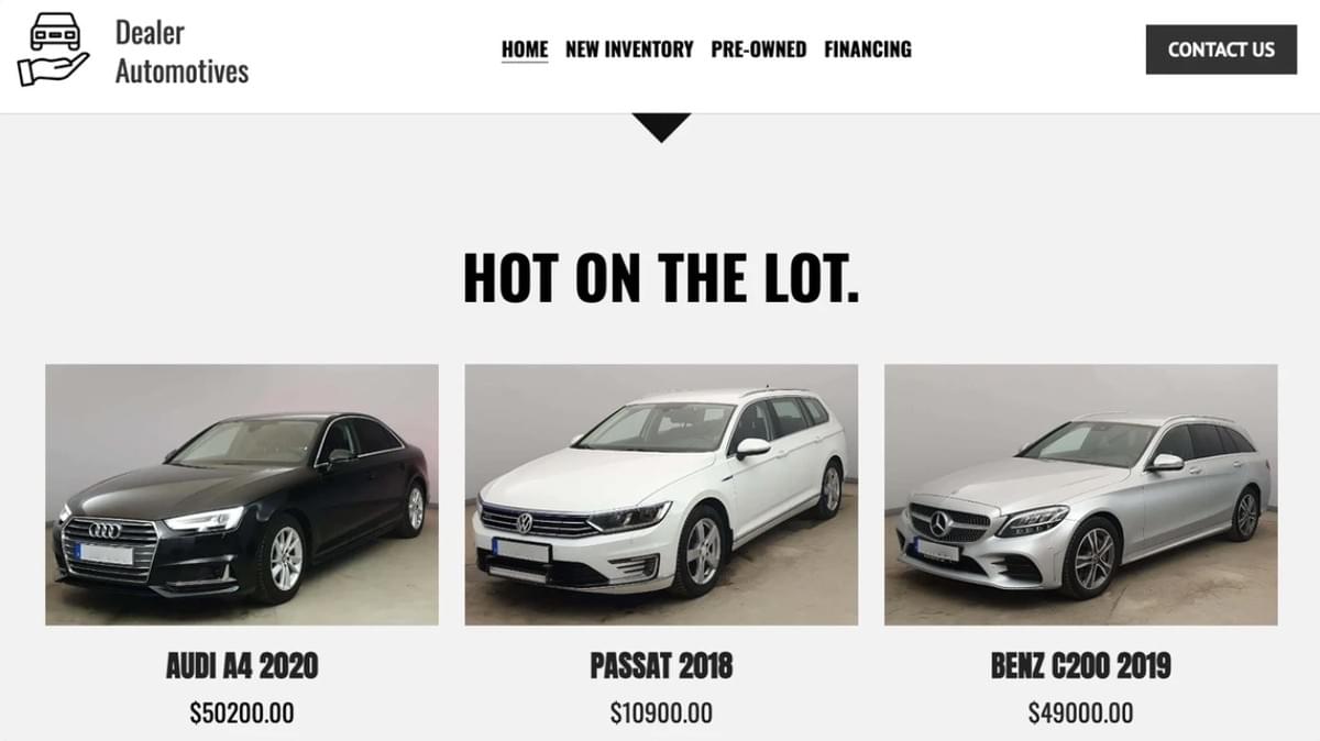 Modelo de Concessionária de Carros do Strikingly