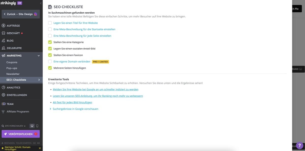 Strikingly SEO-Checkliste