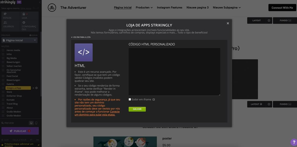 Seção HTML da Strikingly