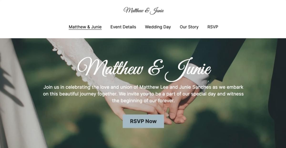 Matthew & Junie Hochzeitsvorlage von Strikingly