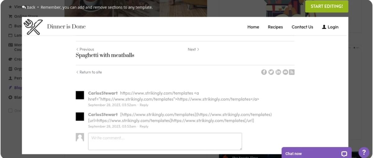 Como começar um blog de culinária com o Strikingly - Interaja com seu público