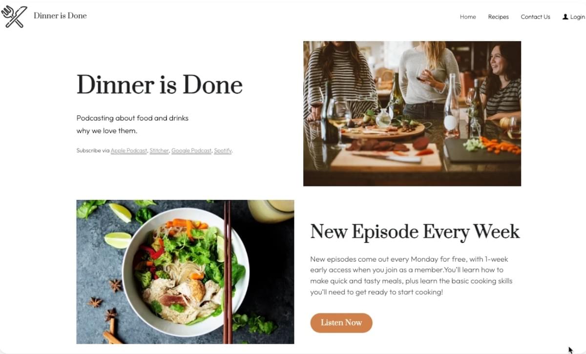 Modelo de Jantar Pronto da Strikingly