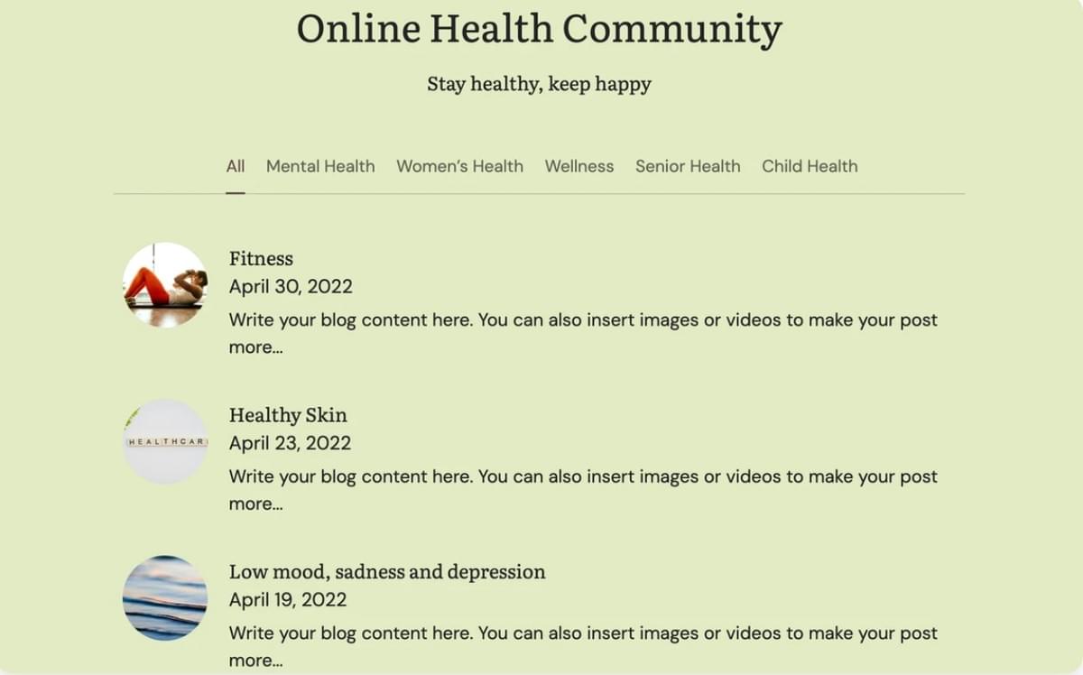 Gezondheidscentrum Sjabloon van Strikingly