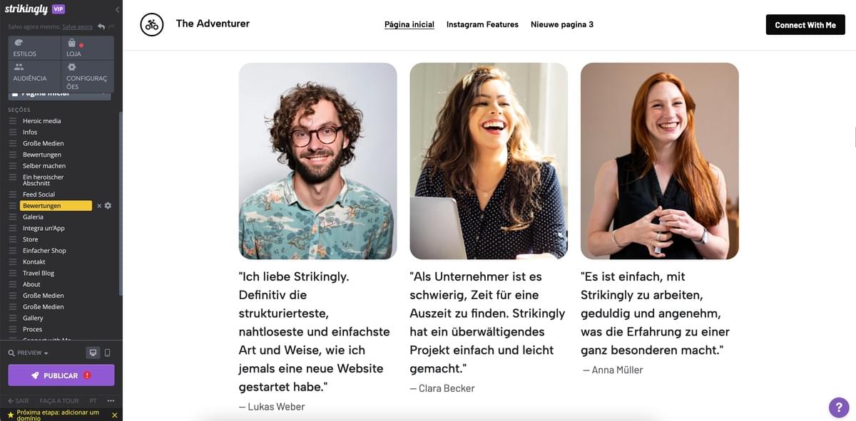 Design de página inicial com Strikingly - Prova Social