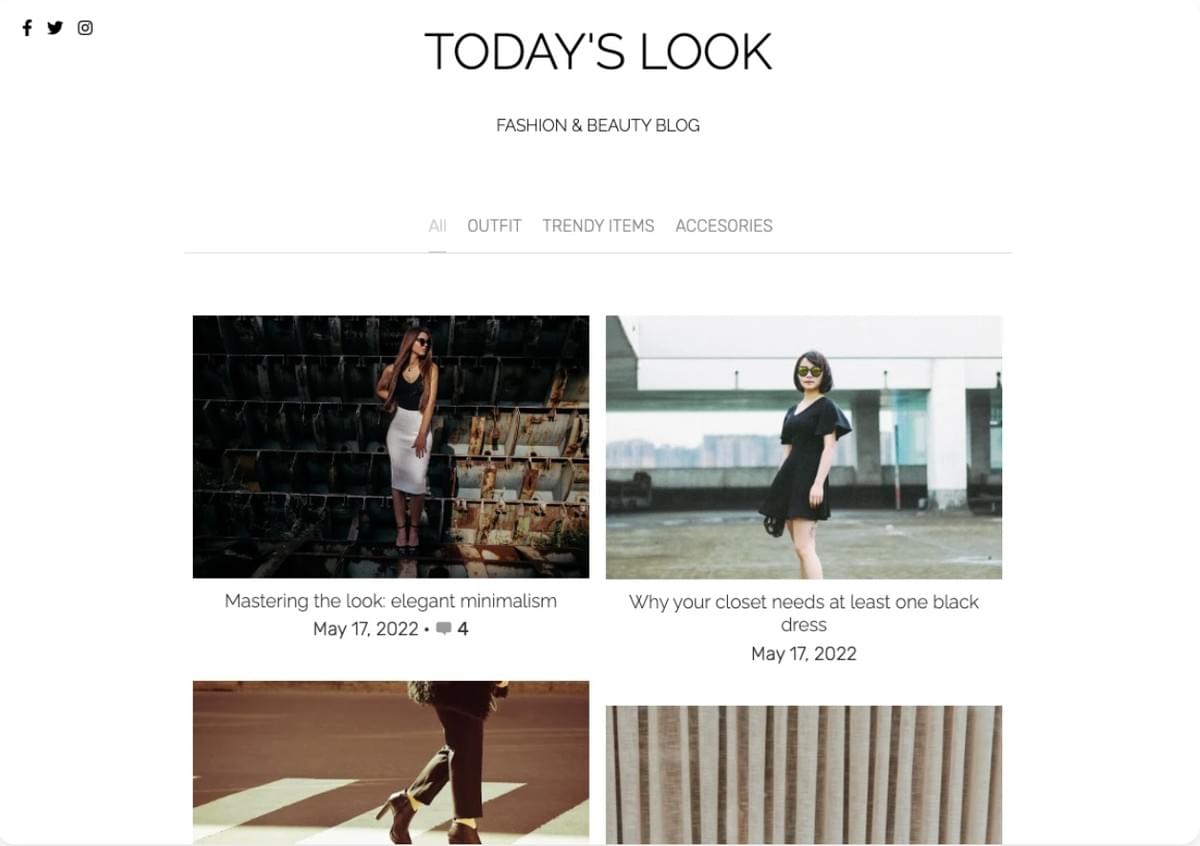 Opvallend sjabloon voor succesvol retailbloggen: Today's look