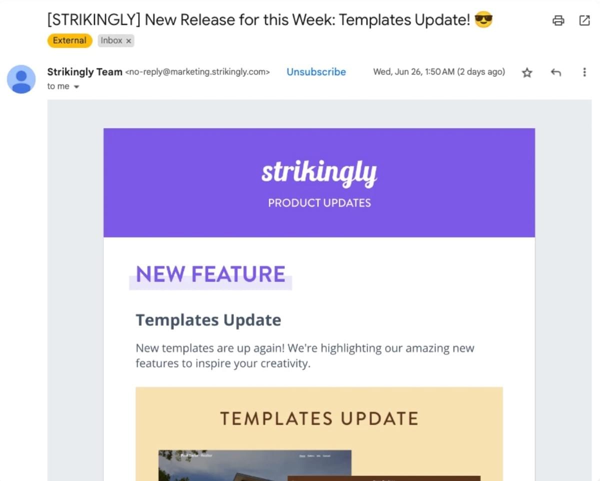 Strikingly Wekelijks Nieuwsbrief