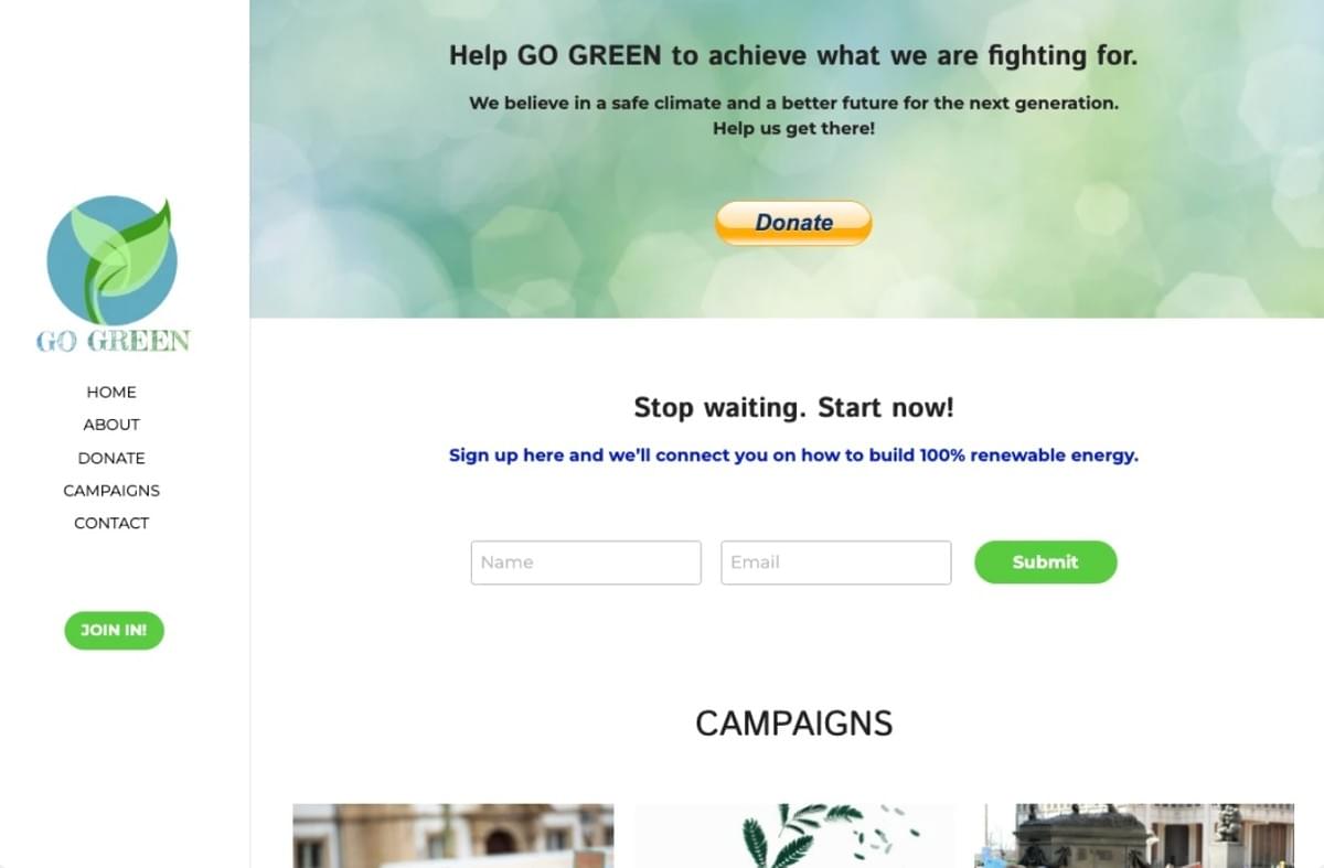 Modelo de Arrecadação Go Green da Strikingly