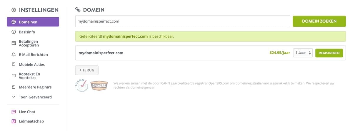 Domein Selecteer Pagina