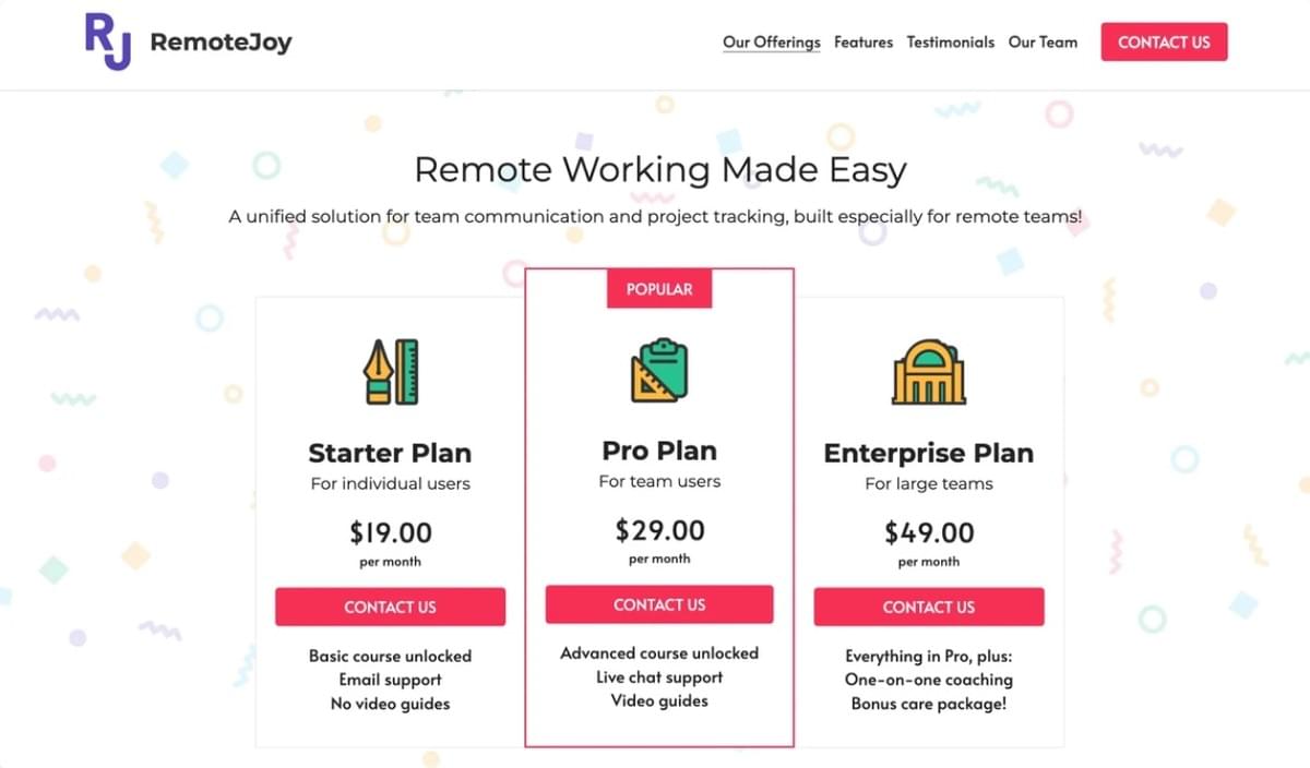 Remote Joy-sjabloon van Strikingly