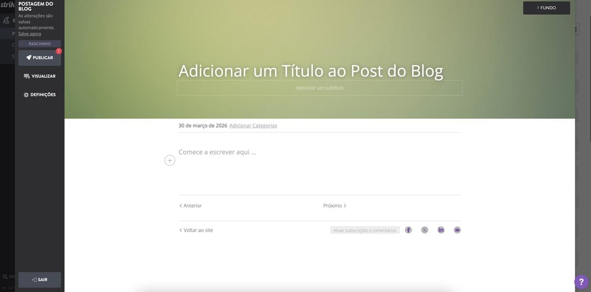 Editor de Blog Strikingly