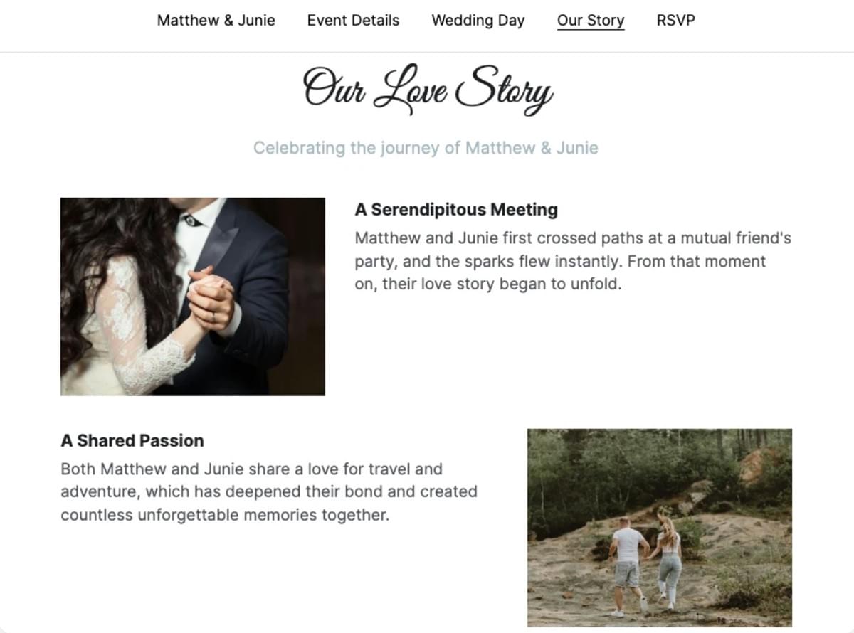 Template de Casamento de Matthew & Junie da Strikingly