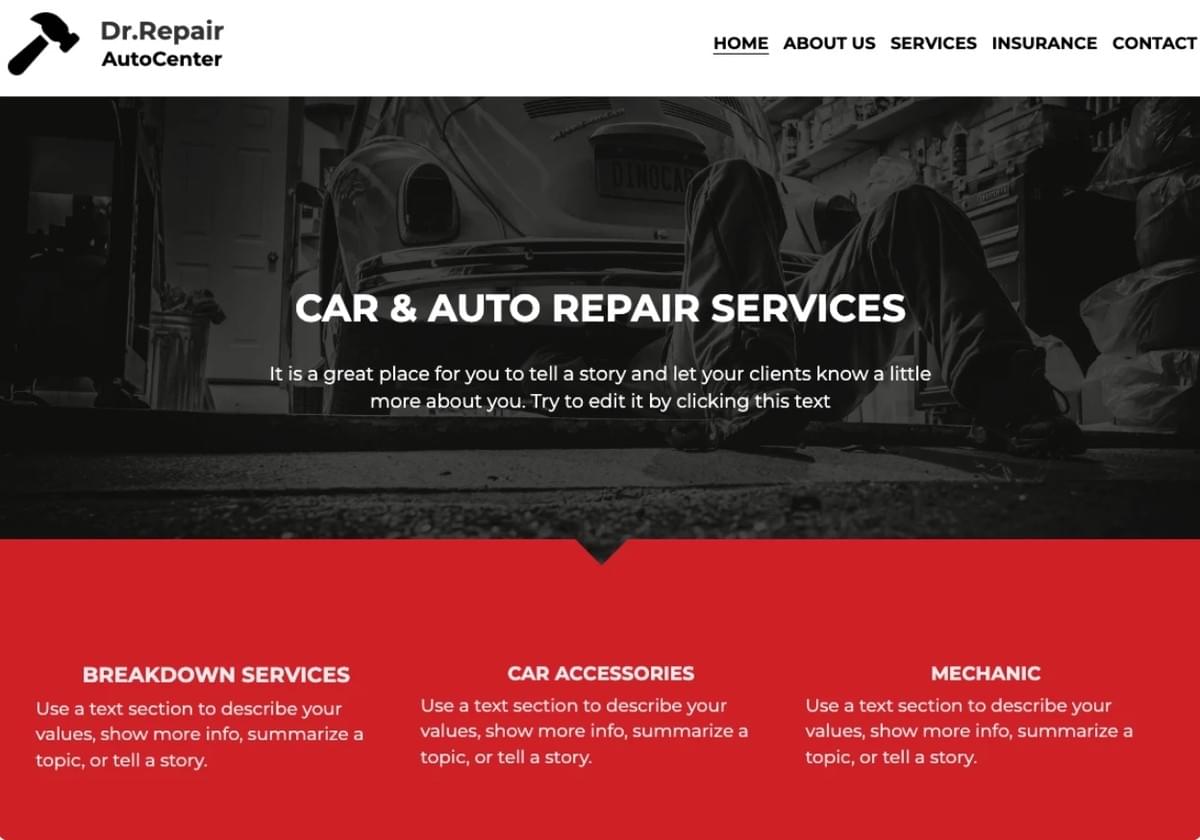 Modelo de Website para Mecânicos da Strikingly