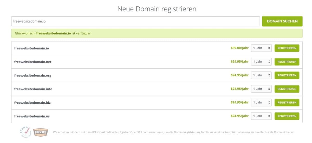 auffällige Domainregistrierungsseite