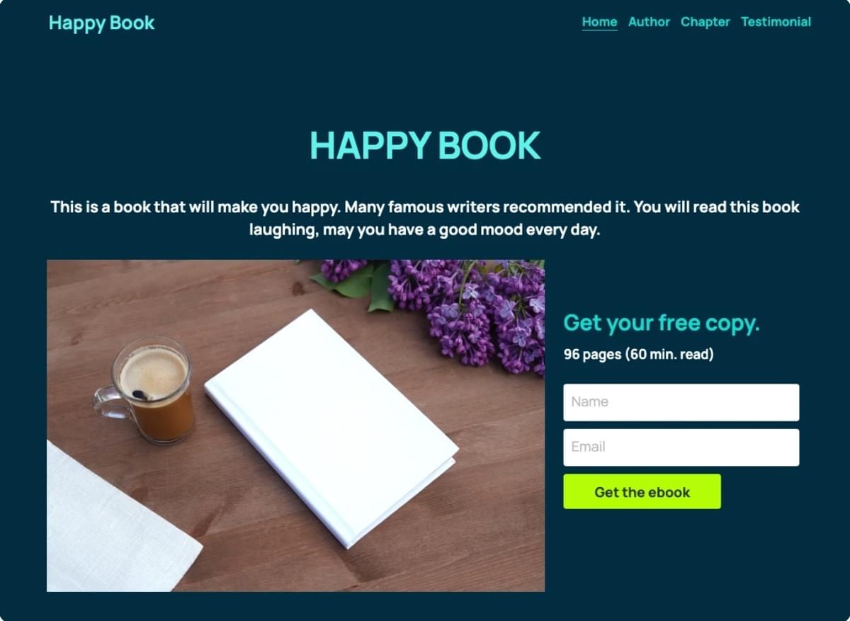 Modelo Happy Book da Strikingly