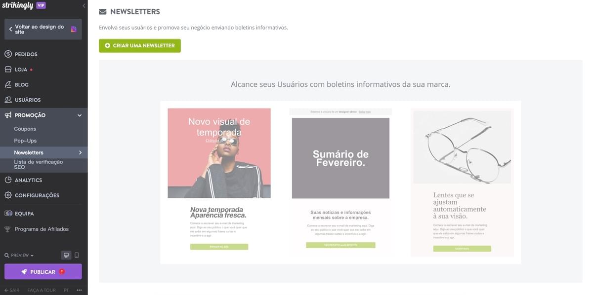 Strikingly Newsletter Recurso