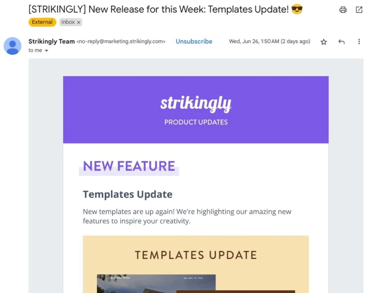 Strikingly Wekelijkse Nieuwsbrief