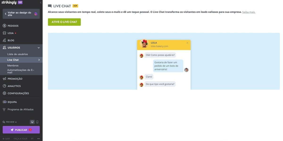 Recurso de chat ao vivo impressionante