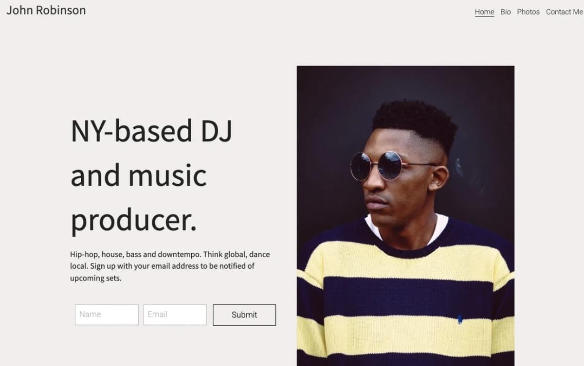Template DJ da Strikingly