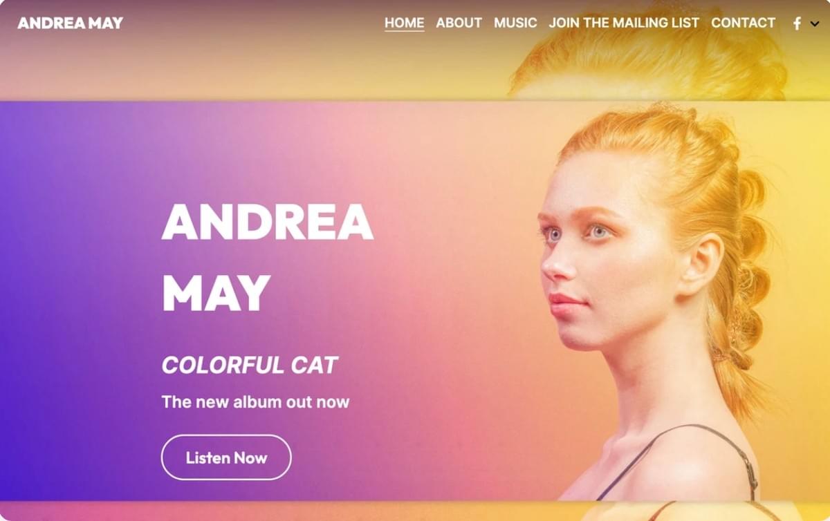 Andrea May Template van Strikingly