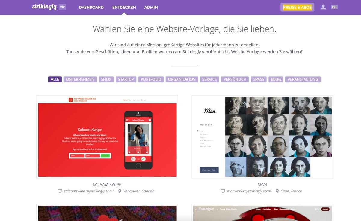 So erstellen Sie eine Blogseite mit Strikingly - Vorlage auswählen