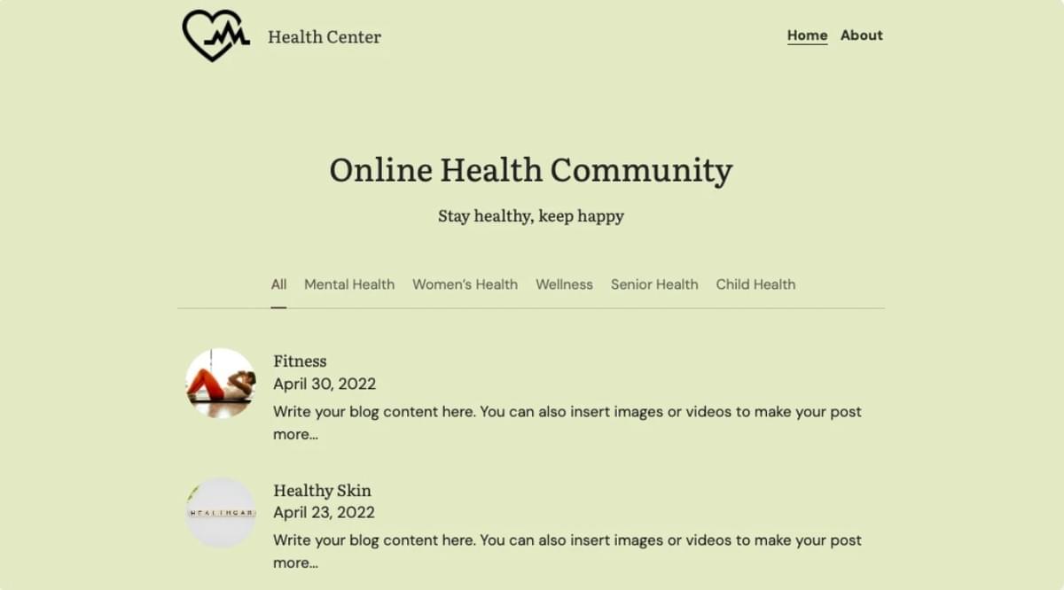 Gesundheitszentrum Template von Strikingly