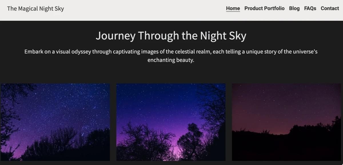 Nachtfotografie op de website van Strikingly