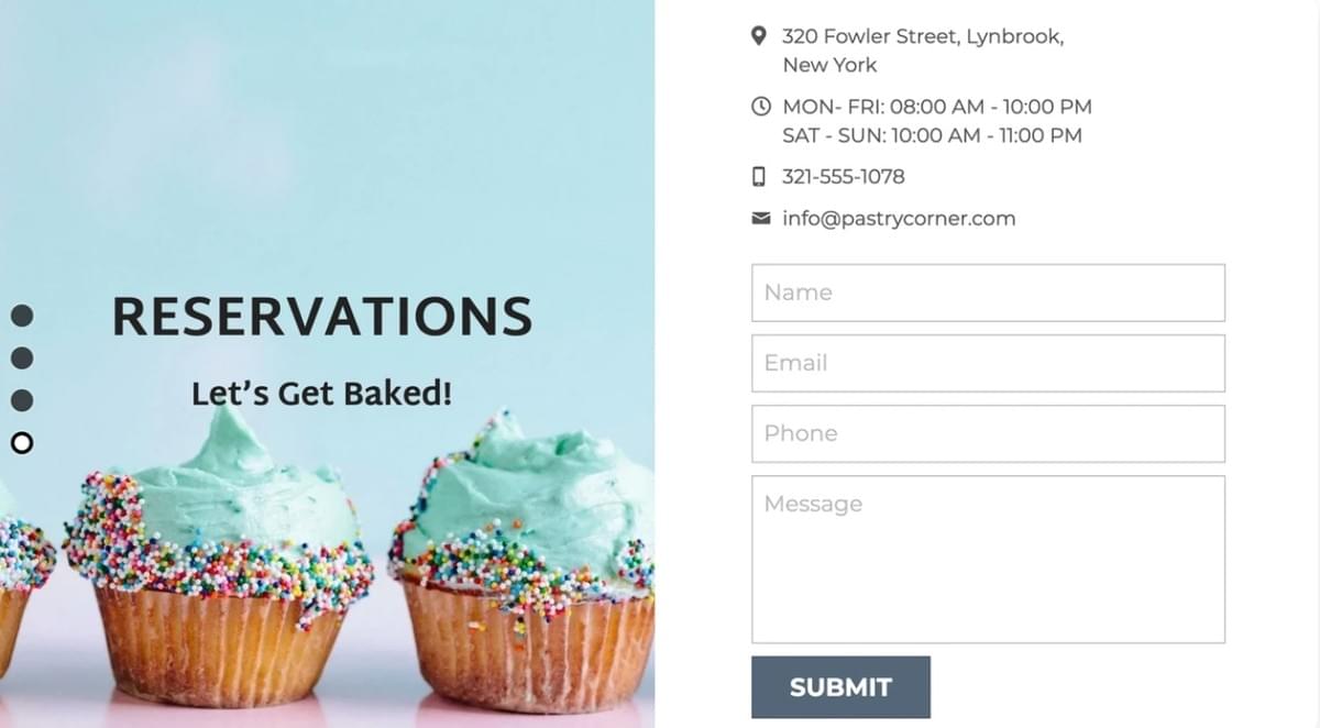Modelo Pastry Corner do Strikingly