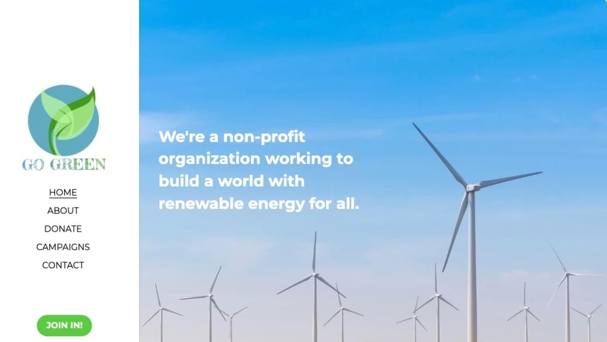 Modelo GoGreen da Strikingly