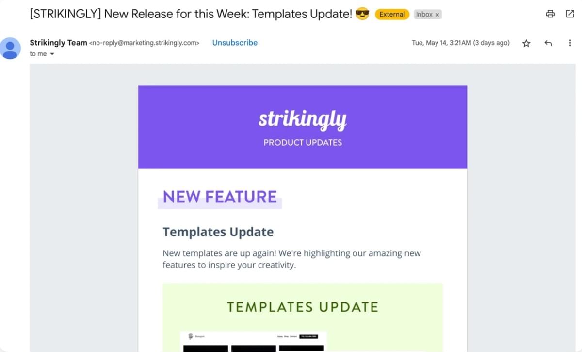 Strikingly E-mail Updates