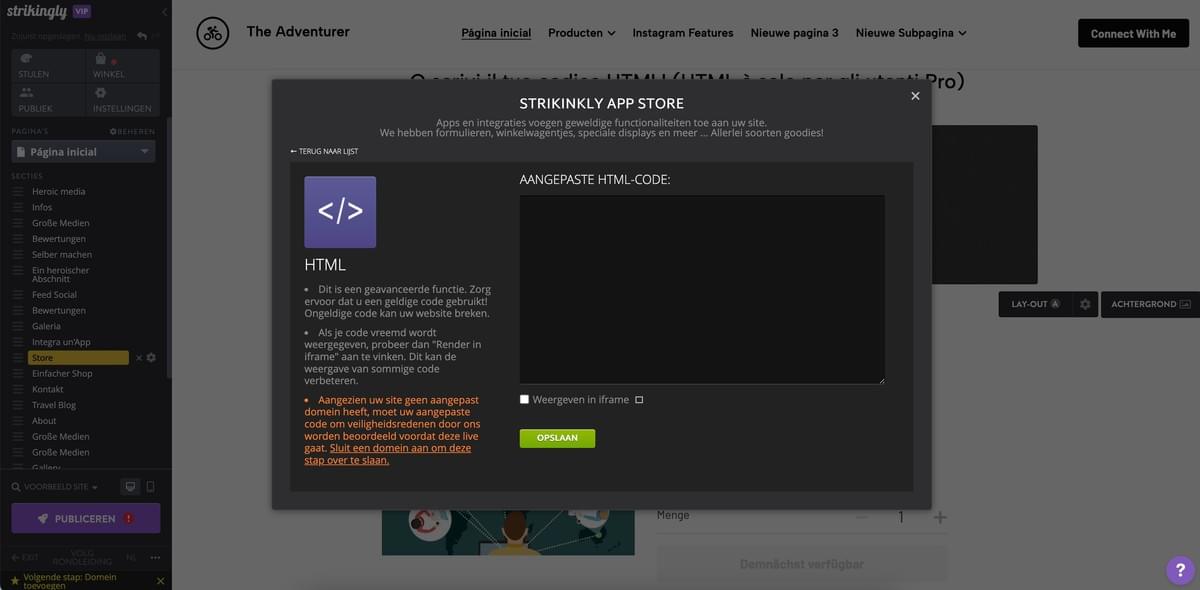 Strikingly HTML Sectie