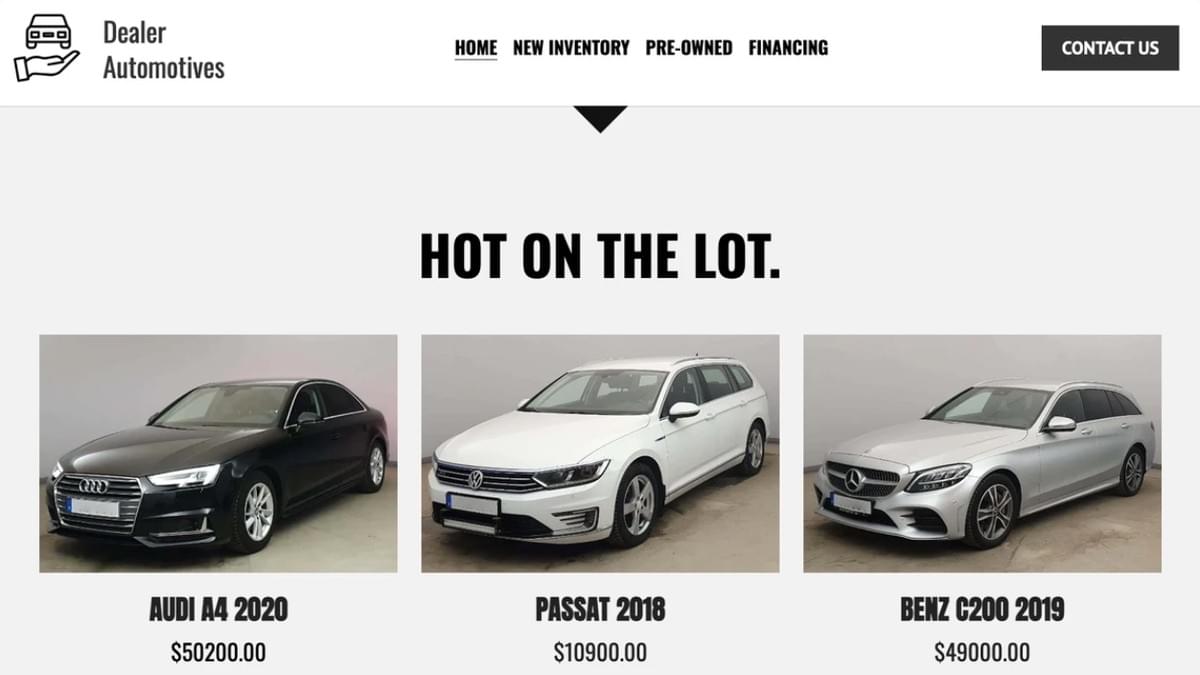 Autodealer sjabloon van Strikingly
