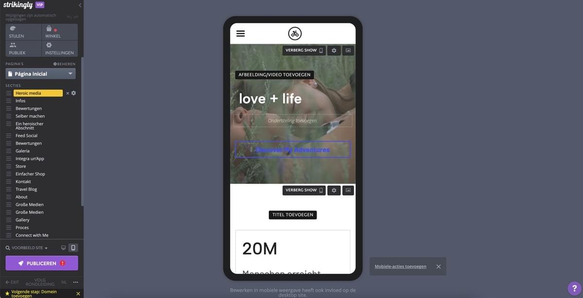 Strikingly Mobiele Editor
