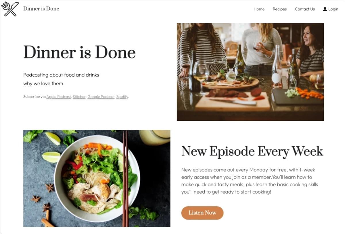 Dinner is Done Template van Strikingly