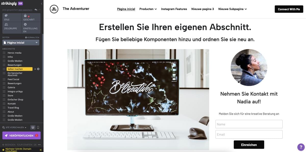 Strikingly Erstellen Sie Ihren eigenen Bereich