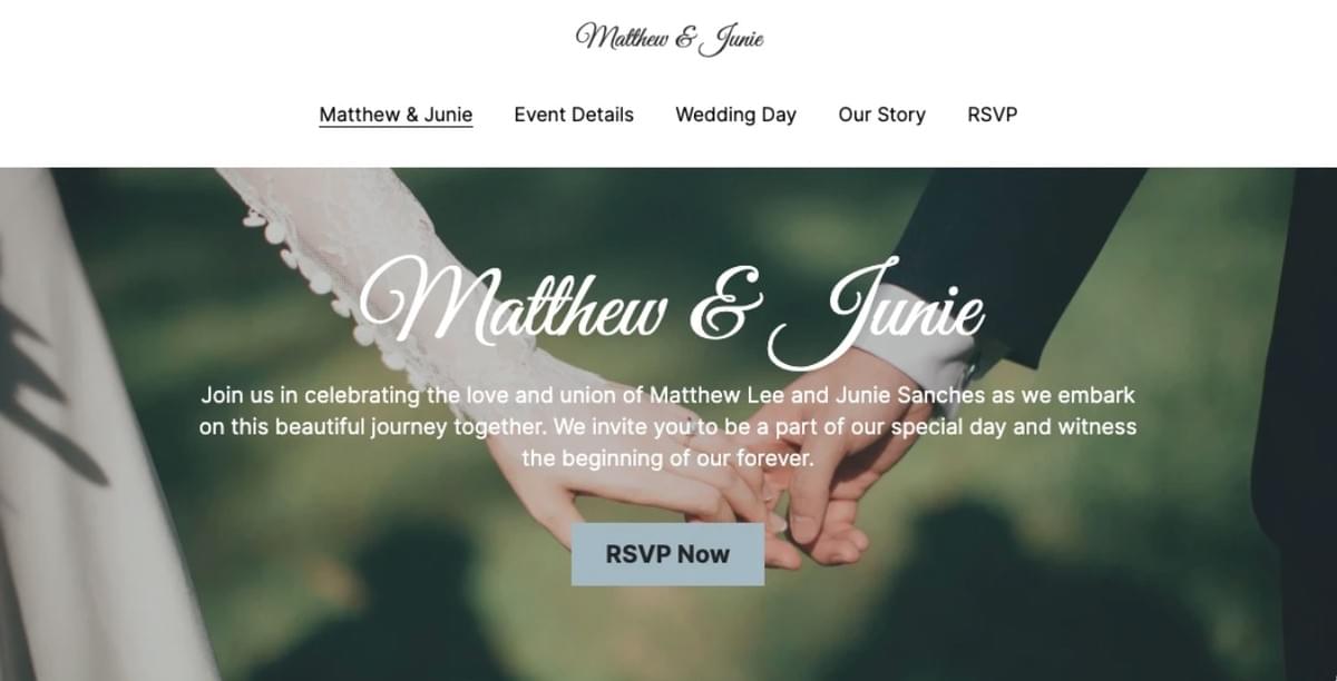 Matthew & Junie Bruiloft Sjabloon van Strikingly