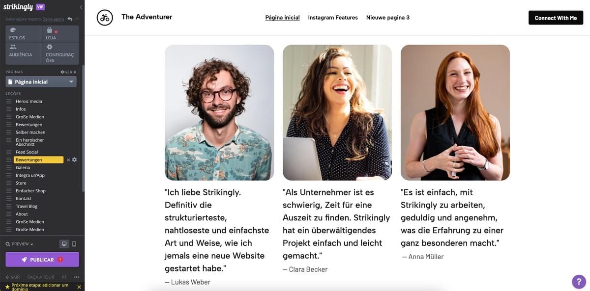 Utilizando ferramentas de prova social - Strikingly - Seção de Depoimentos