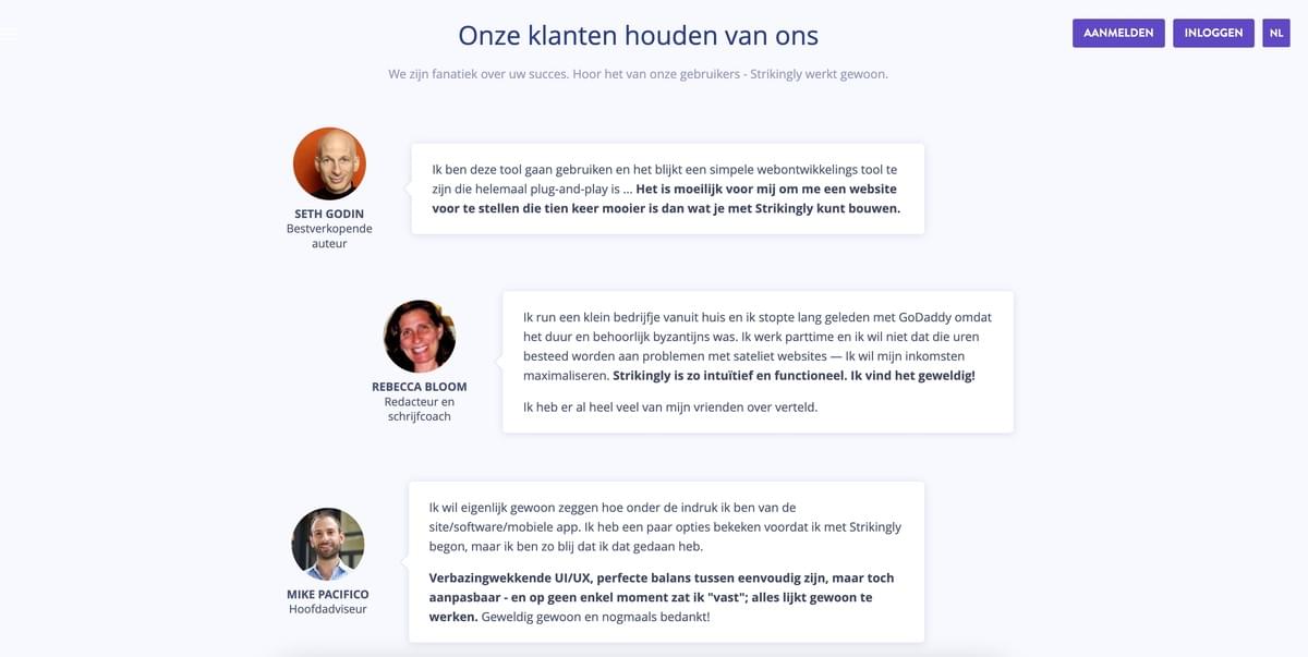 Strikingly Getuigenispagina