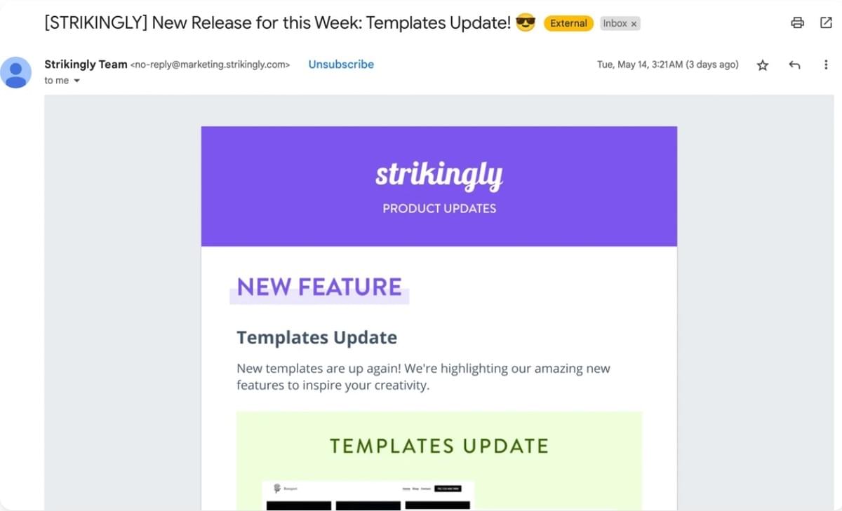 Atualizações de E-mail da Strikingly