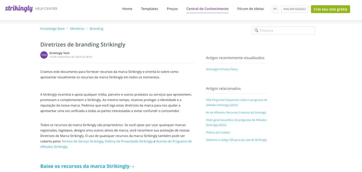 Política de Privacidade do Strikingly