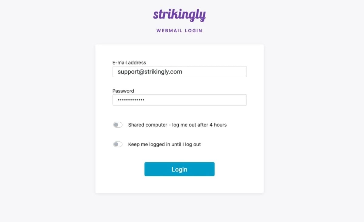 Strikingly Webmail-Login-Seite
