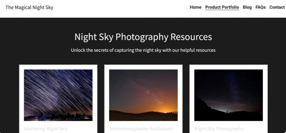 Nachtfotografie op de website van Strikingly