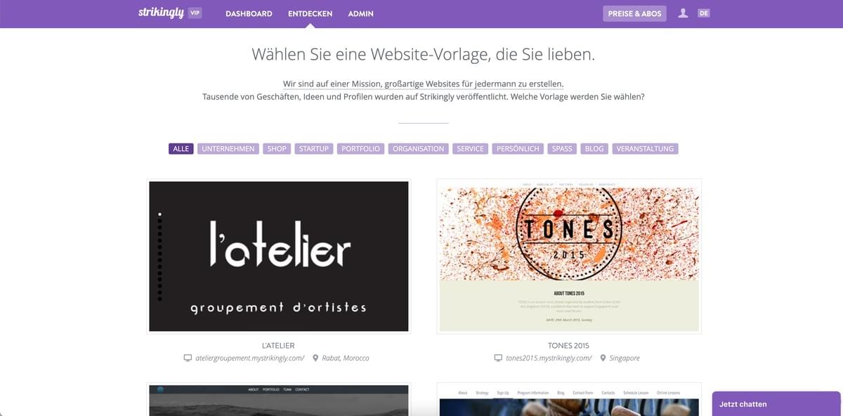 Auffallend schöne Vorlagenauswahlseite