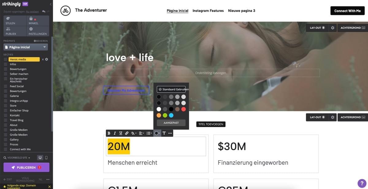 Vertical Navigatiemenu Op Strikingly - Aanpassingen en Styling