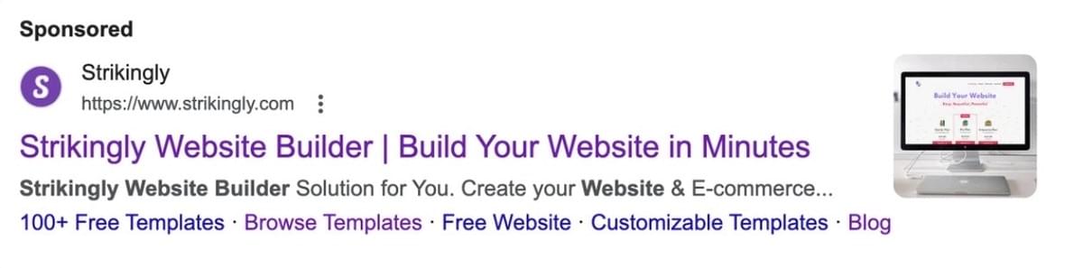 Descrição Meta da Strikingly a partir do Google