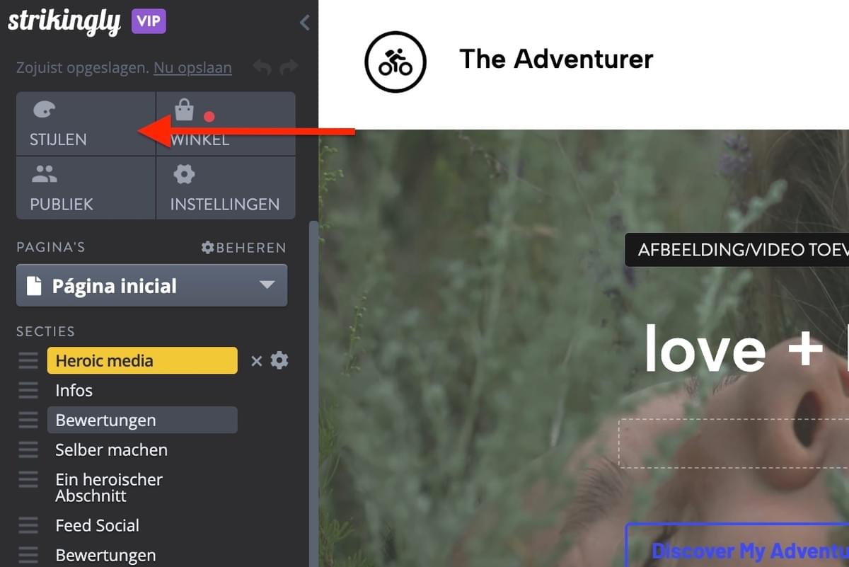 Vertical Navigatiemenu Op Strikingly - Navigeer naar Stijlen