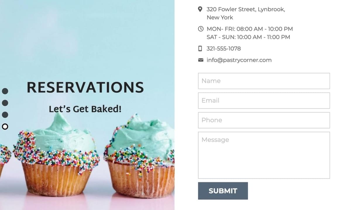 Pastry Corner Template van Strikingly