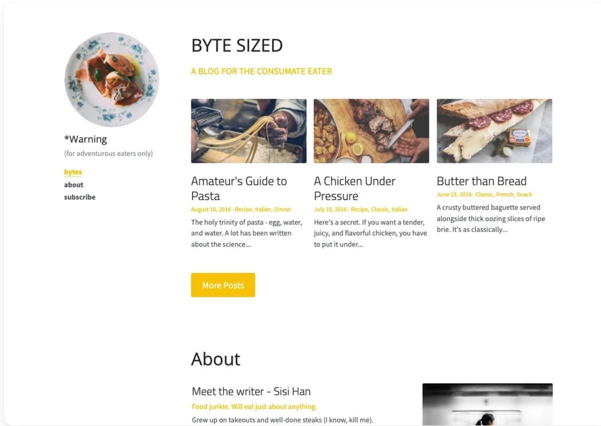 Byte-Größe Blog Vorlage von Strikingly