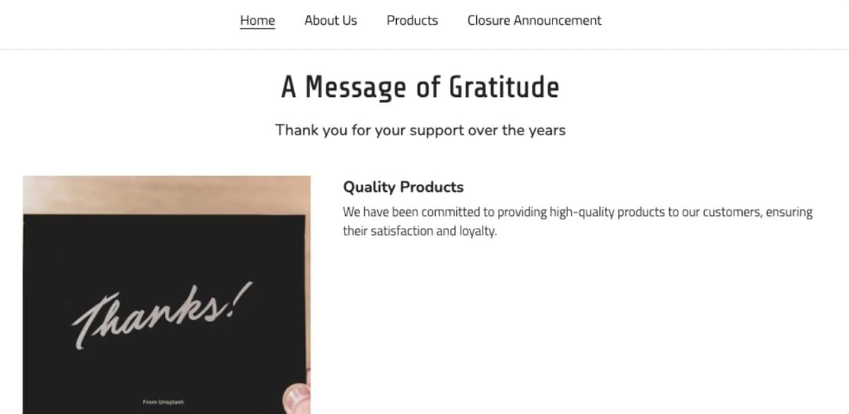 Voorbeeld van een Gesloten Pagina van Strikingly