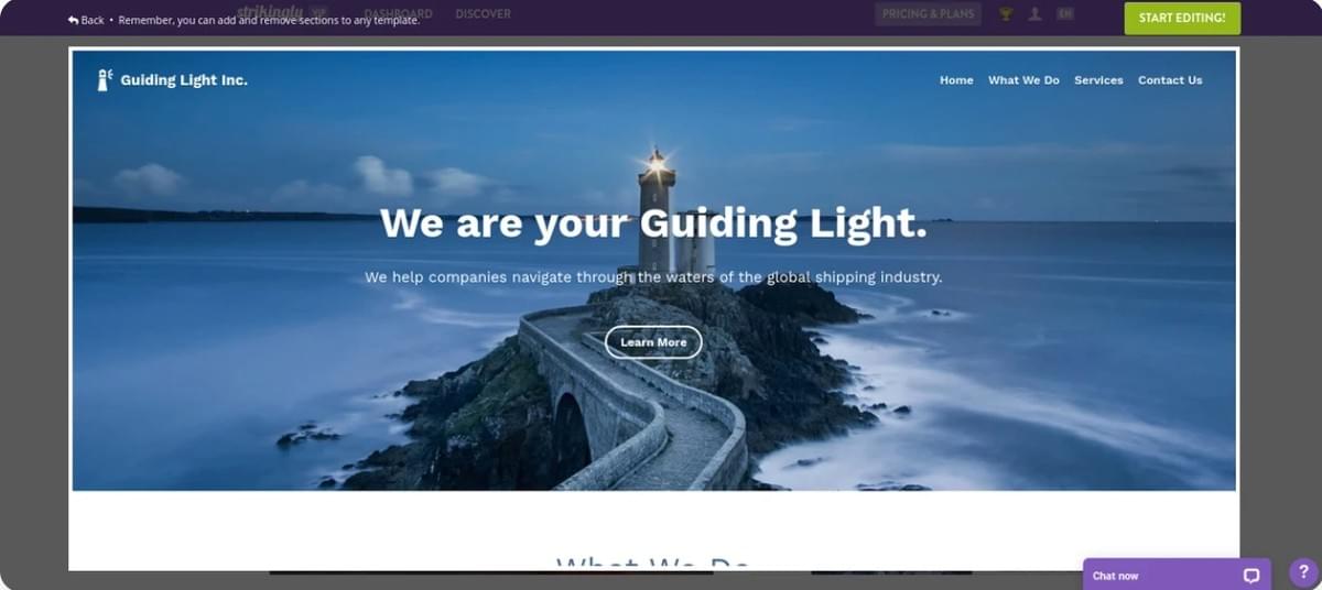 Design de página inicial com Strikingly - Título Claro