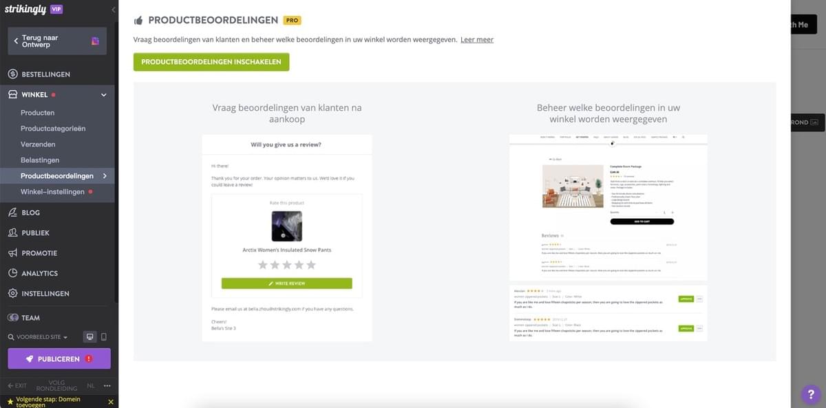 Product Review-functie van Strikingly